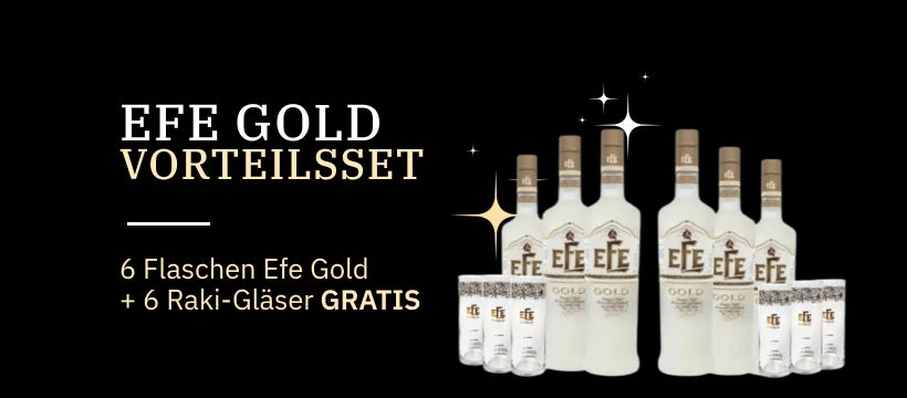 6 Flaschen Efe Gold
+ 6 Raki-Gläser GRATIS
