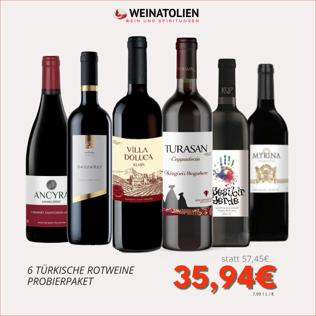 Rotwein Probierpaket mit 6 türkischen Rotweinen