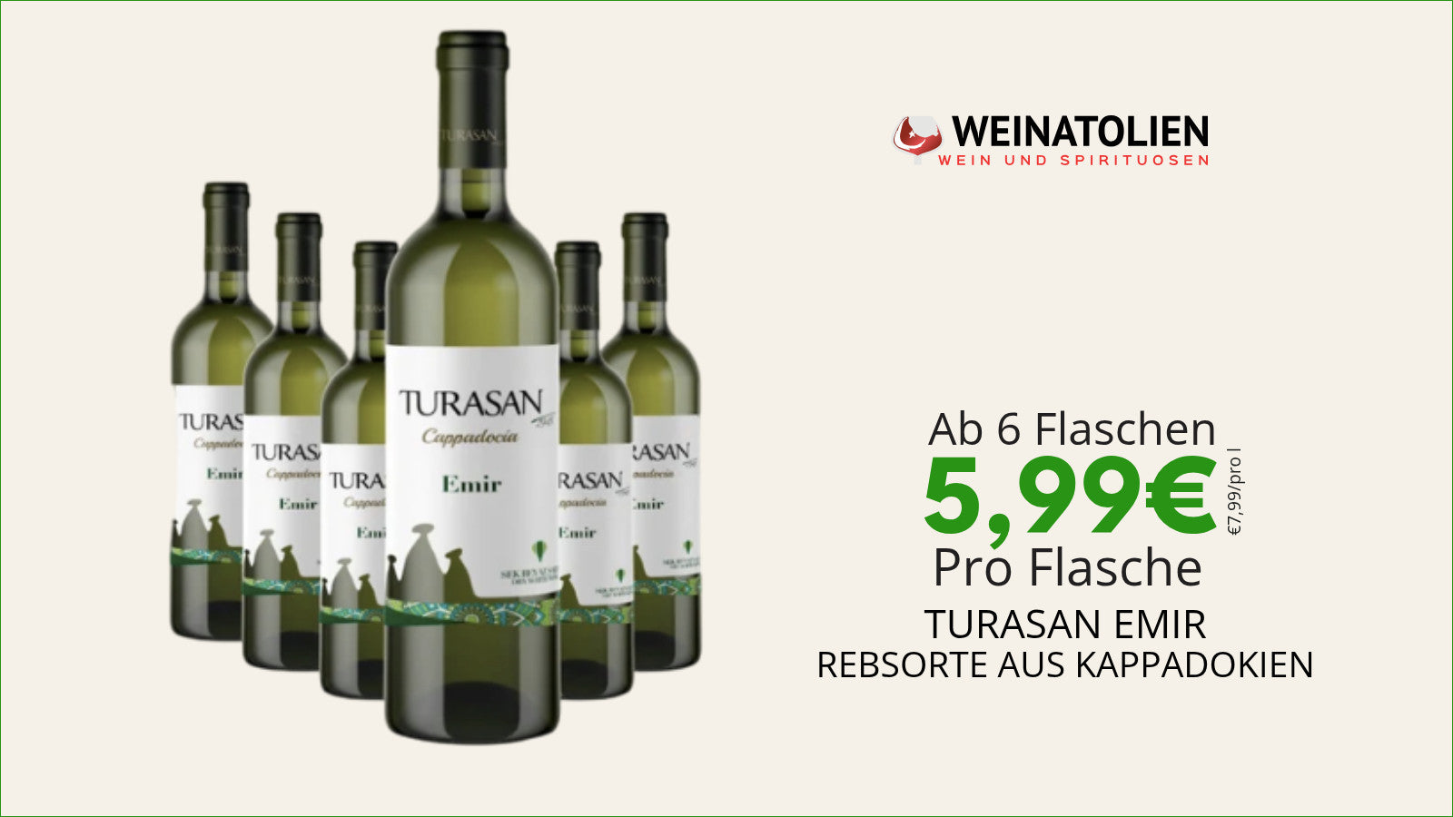 Turasan Emir 6er Sparpaket – türkischer Weißwein aus der autochthonen Rebsorte Emir aus Kappadokien