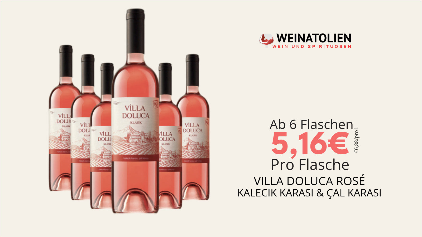 Villa Doluca Rosé 6er Sparpaket – türkischer Roséwein aus Kalecik Karası und Çal Karası