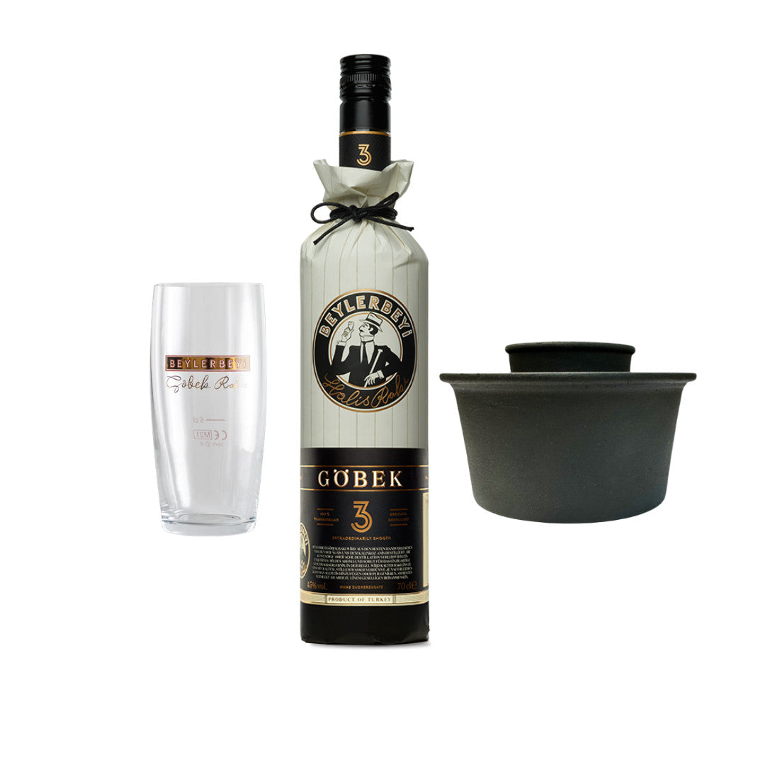 Beylerbeyi Ehl-i Keyif Set mit Göbek Rakı 70 cl, Glas und schwarzem Ehl-i Keyif