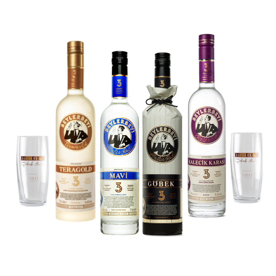 Beylerbeyi Probierpaket mit 4 Rakı und 2 Gläsern