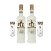 Efe Gold Rakı 2er Set - Zwei Flaschen Premium Raki (0,7l) inklusive zwei originalen Efe Gold Gläsern gratis dazu, fassgereifter Genuss ohne Zuckerzusatz.
