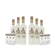 Efe Gold Rakı Vorratspack - 6 Flaschen (0,7l) und 6 passende Raki-Gläser zum exklusiven Set-Preis, fassgereifter Raki ohne Zuckerzusatz.