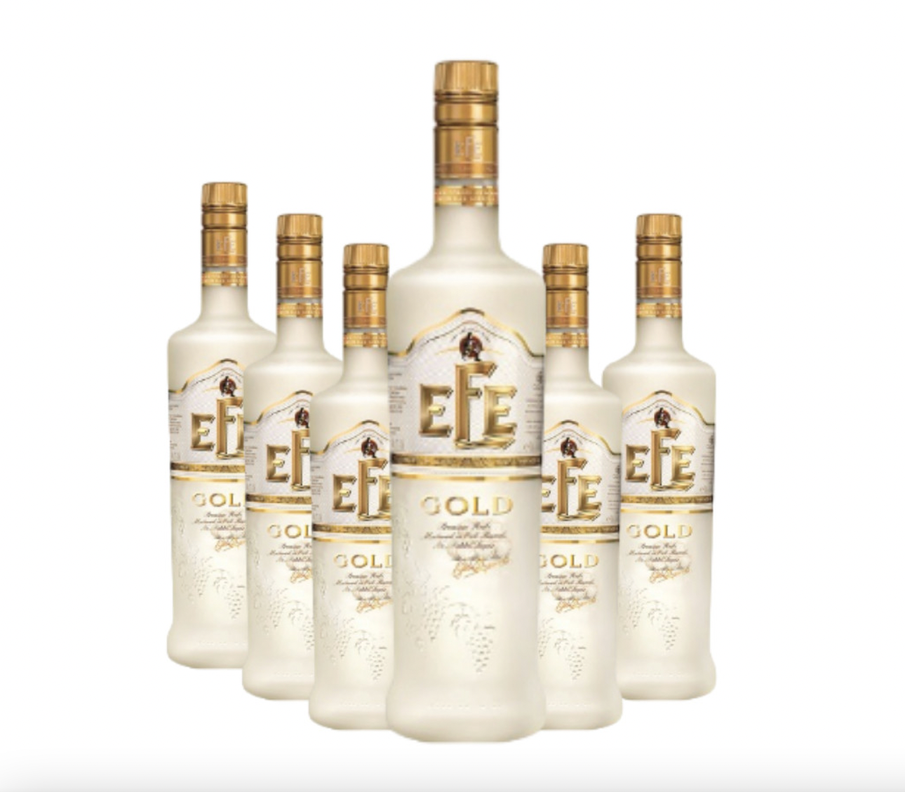 Efe Gold Rakı 6er Sparpaket mit 6 Flaschen Efe Gold Rakı auf weißem Hintergrund