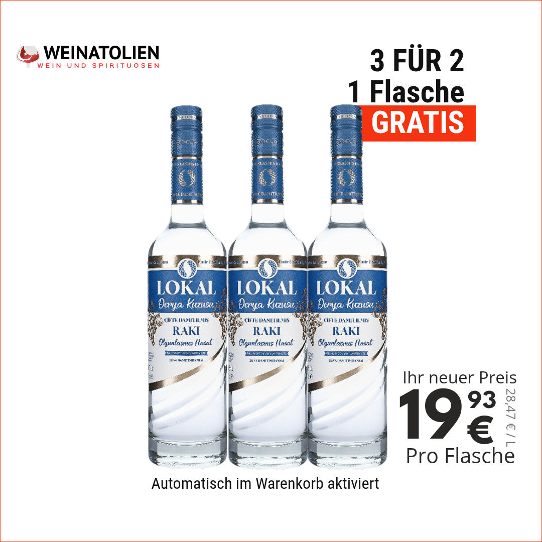 Lokal Derya Kuzusu Raki 3 für 2 Aktion - 1 Flasche Gratis im Warenkorb