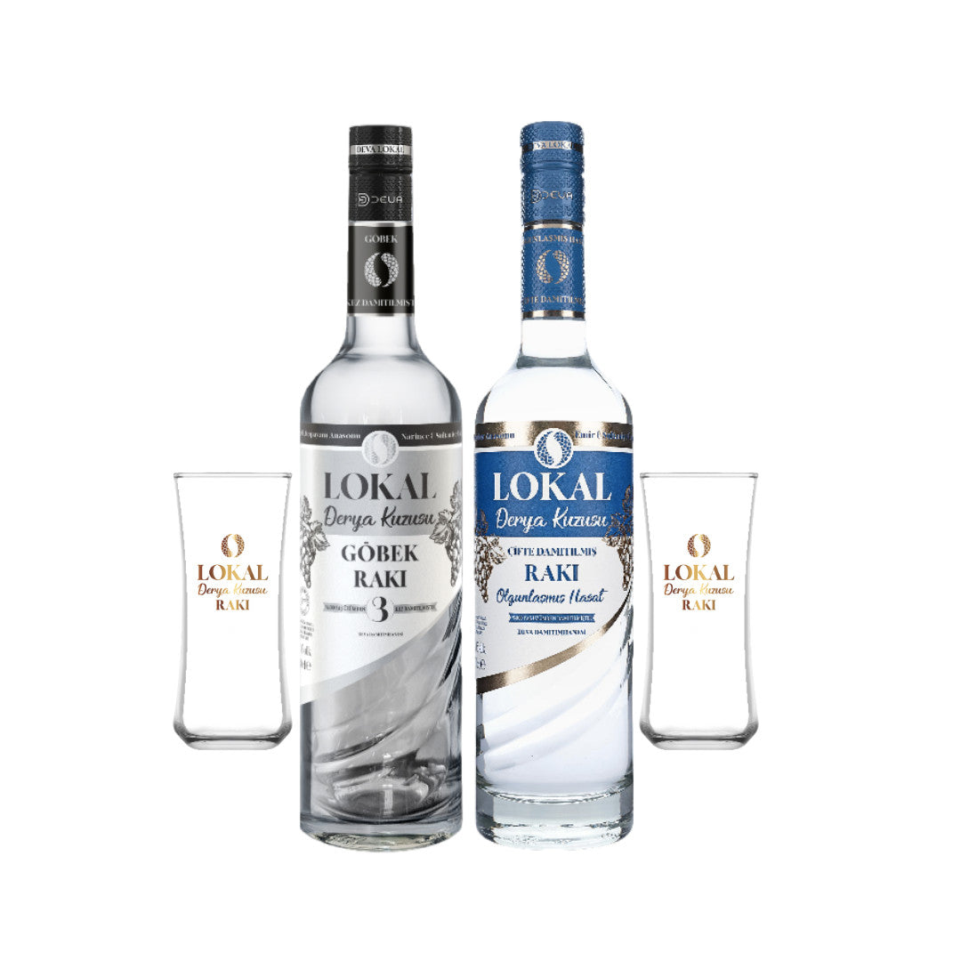 Lokal Rakı Kennenlern Set mit Göbek Rakı und Olgunlaşmış Hasat inklusive Rakıgläser online kaufen
