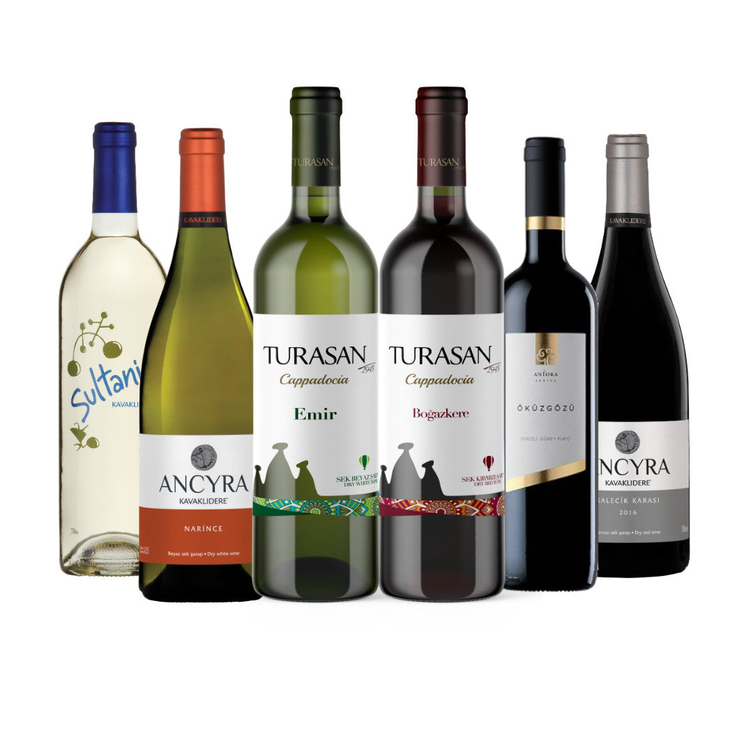 Türkisches Rebsorten Probierpaket mit 6 Weinen aus Emir, Narince, Sultaniye, Öküzgözü, Boğazkere und Kalecik Karası