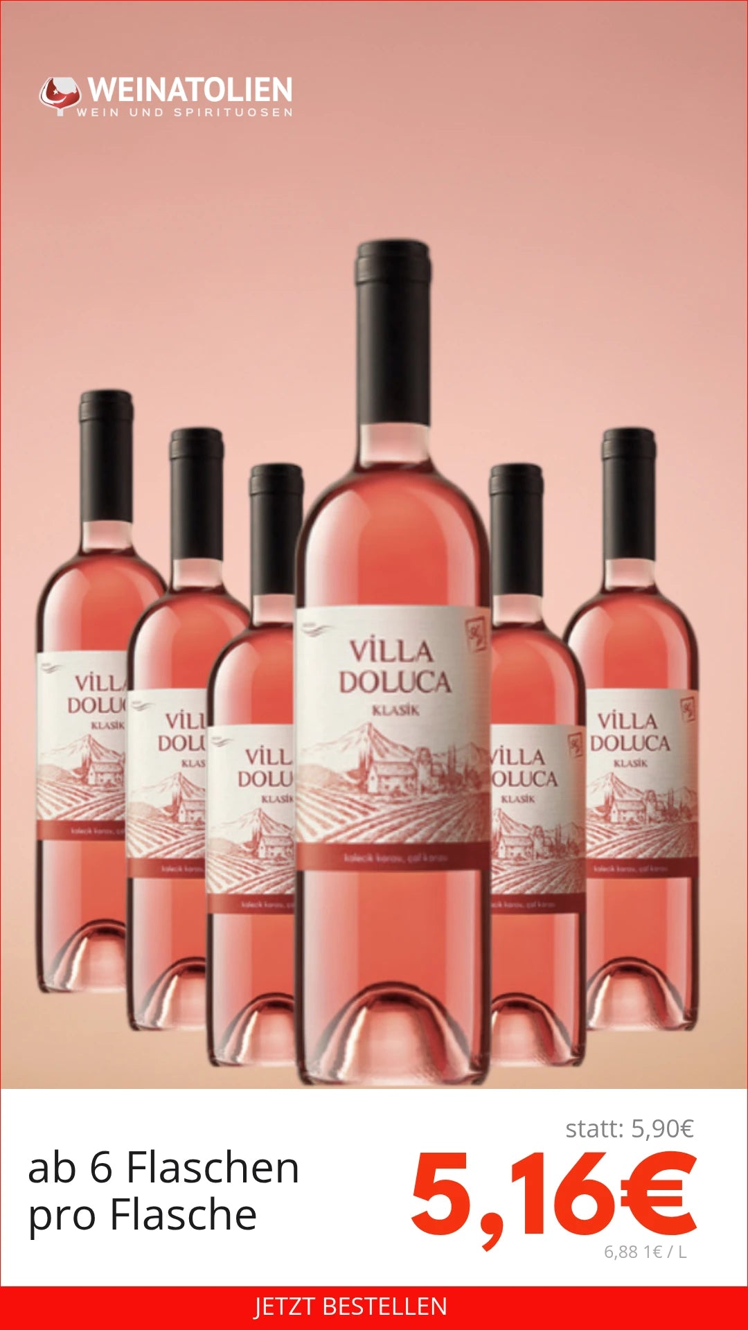 Villa Doluca Rosé Wein 6er Sparpaket - Erfrischender türkischer Roséwein zum Vorteilspreis
