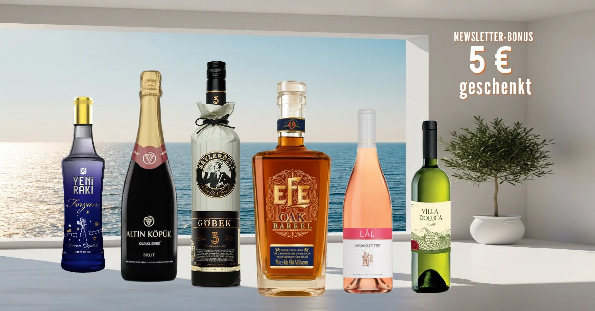 Weinatolien Newsletter-Bonus: 5 € Gutschein geschenkt für türkischen Wein und Raki