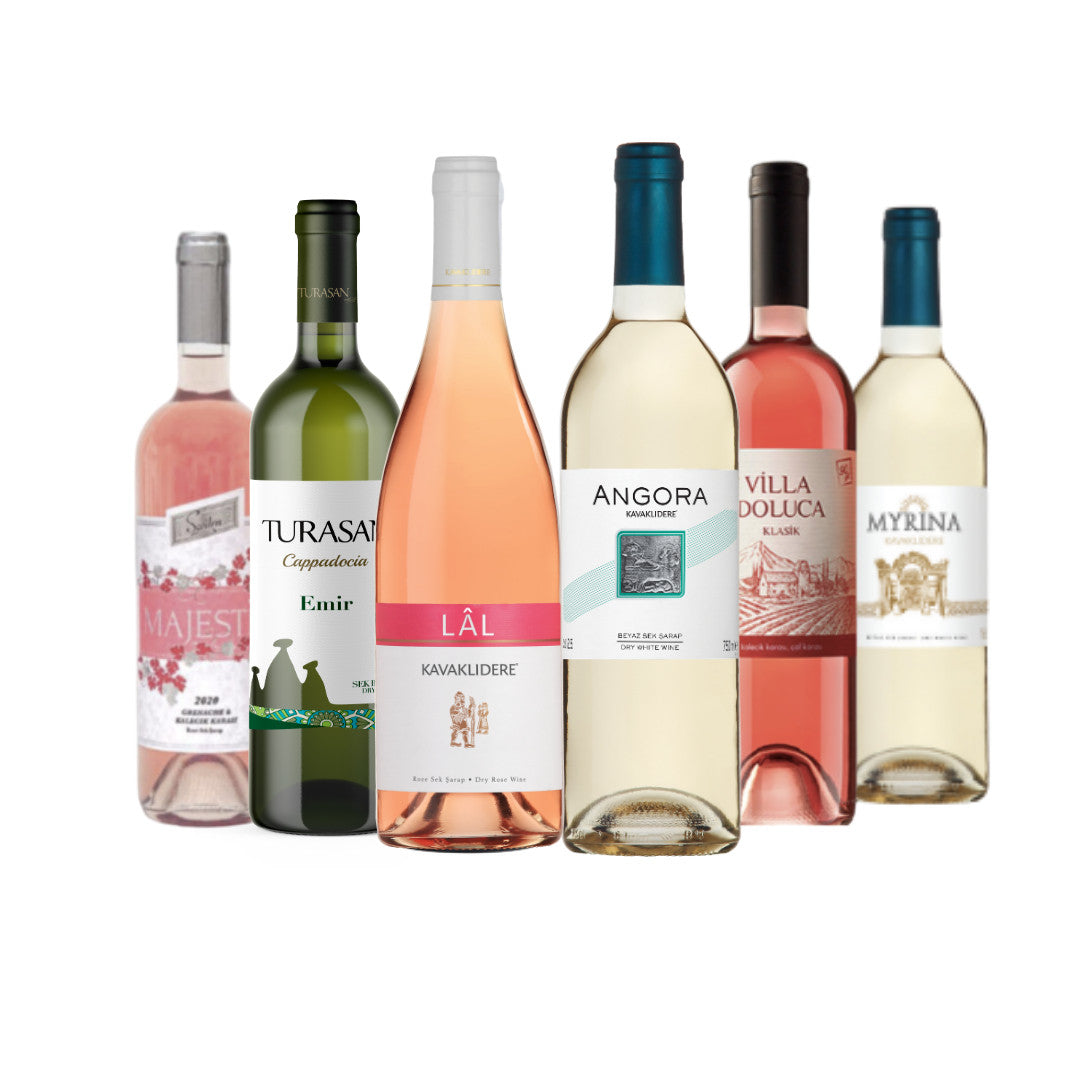 Exklusives Weiß-Rose-Sparpaket mit einer Auswahl erfrischender türkischer Weine wie Sevilen Majestik Rose.