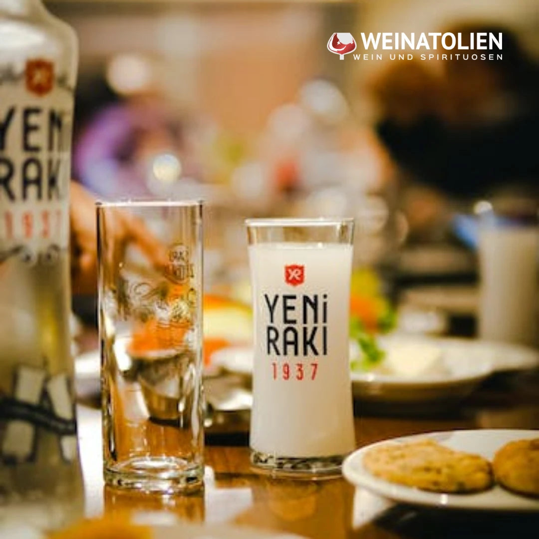 Yeni Rakı 1937 mit Rakıgläsern bei einer klassischen Rakı-Tafel