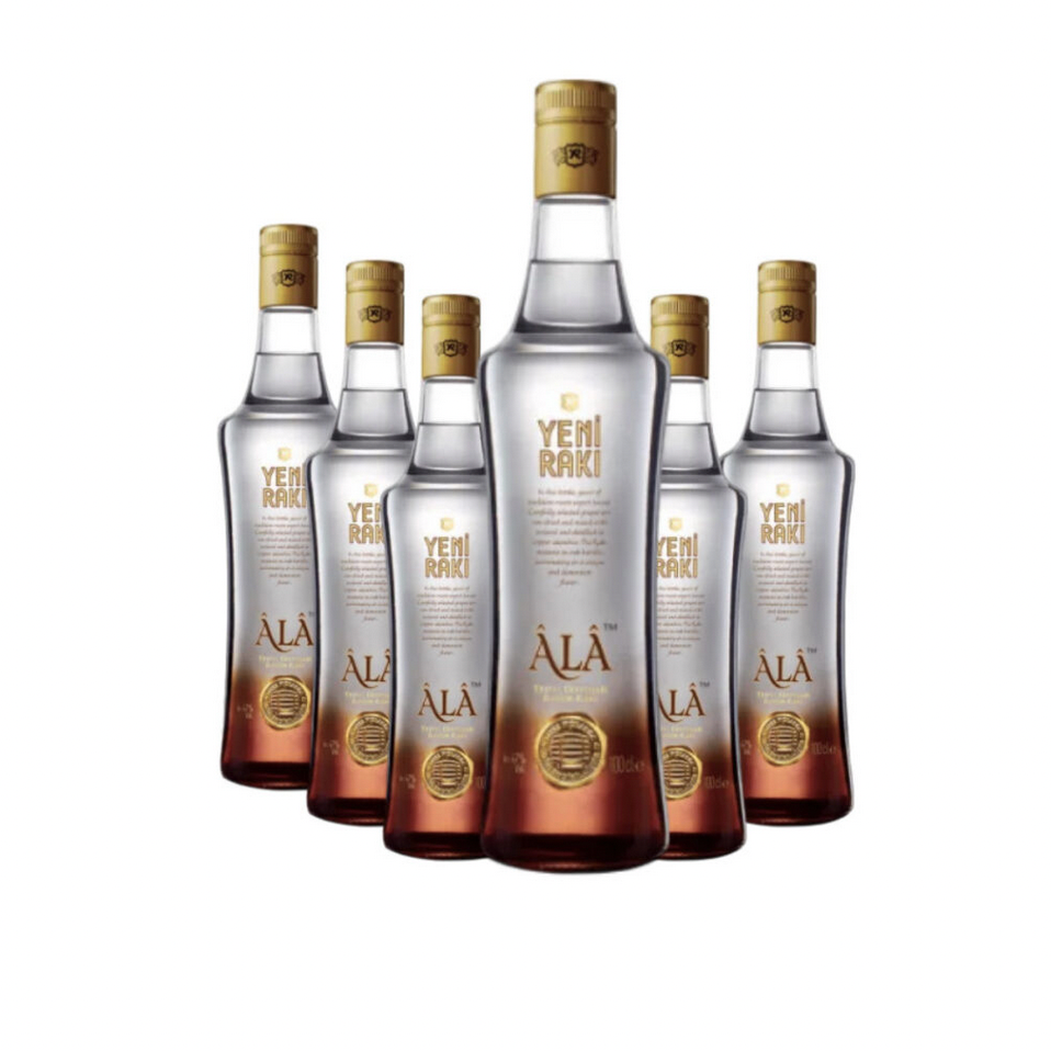 Yeni Rakı Âlâ 6er Vorratspack – Ein erstklassiger, dreifach destillierter Rakı aus 100% getrockneten Weintrauben (Rosinen), gereift in Eichenholzfässern.