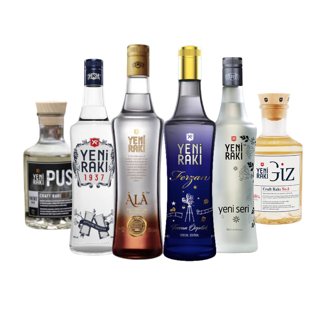 Yeni Rakı Probierpaket – Ein exklusives Set mit verschiedenen Sorten wie Yeni Rakı 1937, Âlâ und weiteren Premium-Spezialitäten zum Kennenlernen.