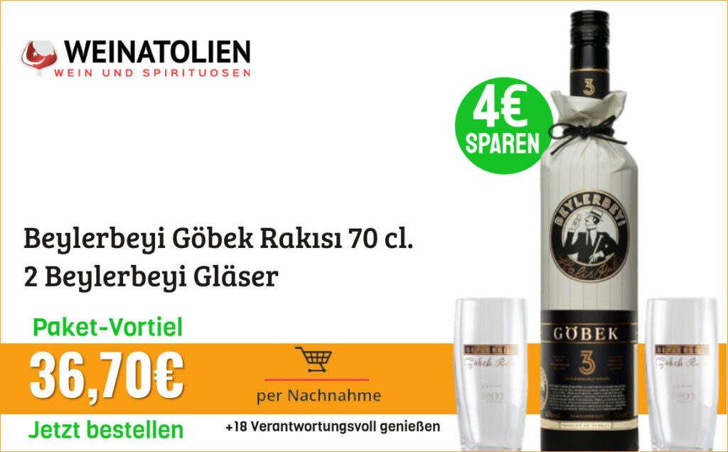 Beylerbeyi Göbek Rakısı 70 cl. 2 Beylerbeyi Gläser 