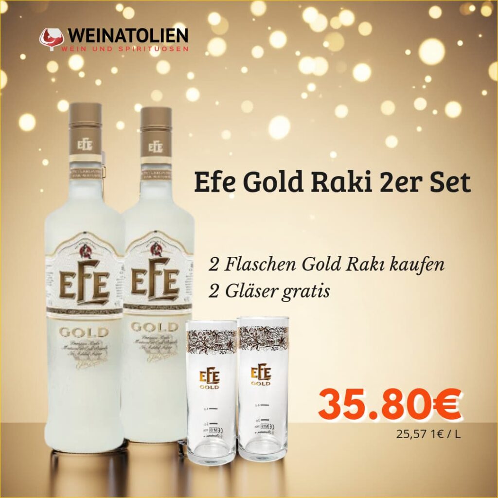 Efe Gold Rakı 2er Set – 2 Flaschen + 2 Gläser gratis