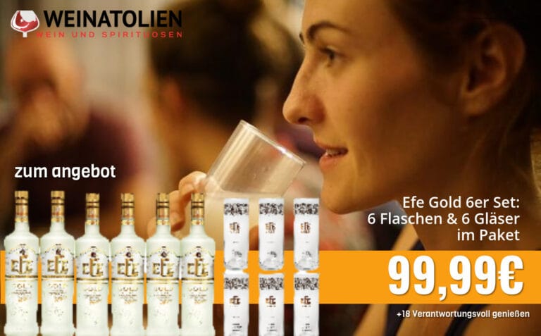 Efe Gold 6er Set: 6 Flaschen & 6 Gläser im Paket