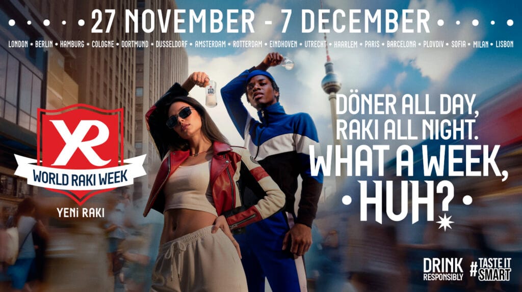 World Rakı Week 2025 Kampagnenmotiv mit Döner All Day Rakı All Night Slogan