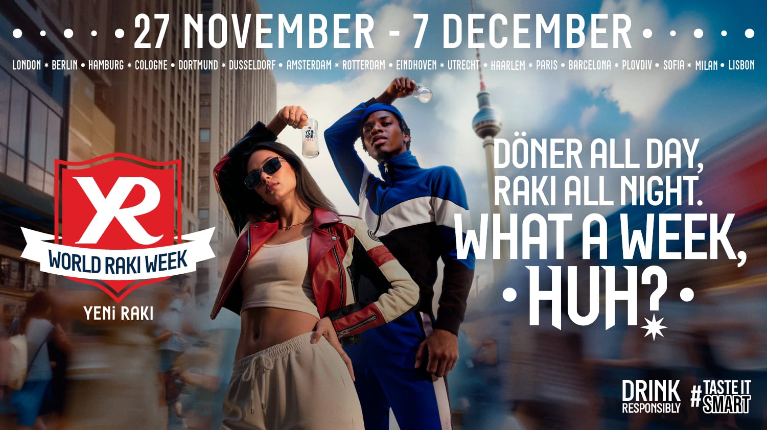 World Rakı Week 2025 Kampagnenmotiv mit Döner All Day Rakı All Night Slogan