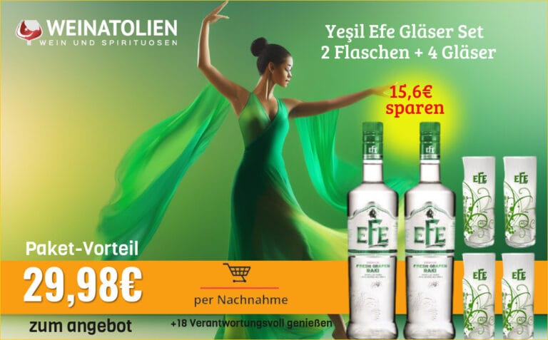 Yeşil Efe Gläser Set – 2 Flaschen + 4 Gläser