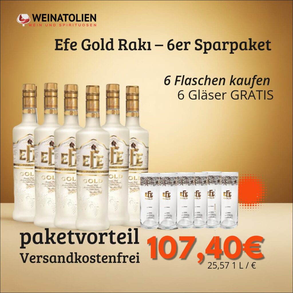 Efe Gold Rakı 6er Sparpaket + 6 Gläser GRATIS – Weinatolien