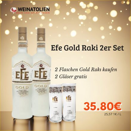 Efe Gold Rakı 2er Set – 2 Flaschen + 2 Gläser gratis